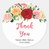 Romantic Roses Floral Baby Shower Thank You Ronde Sticker (Voorkant)