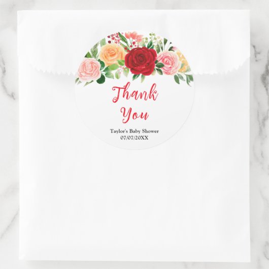 Romantic Roses Floral Baby Shower Thank You Ronde Sticker (Tas)