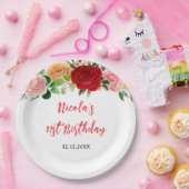 Romantic Roses Floral Birthday Papieren Bordje (Feest)