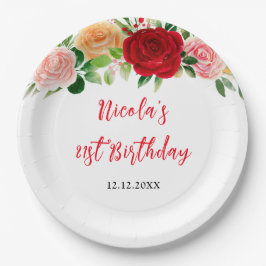 Romantic Roses Floral Birthday Papieren Bordje