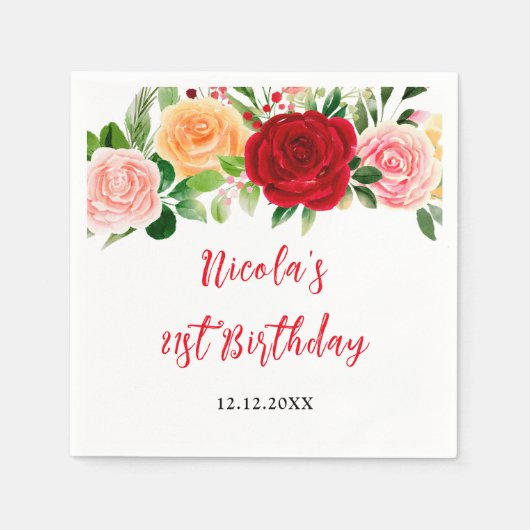 Romantic Roses Floral Birthday Servet (Voorkant)