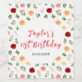 Romantic Roses Floral Birthday Wijn Etiket (Enkel label)
