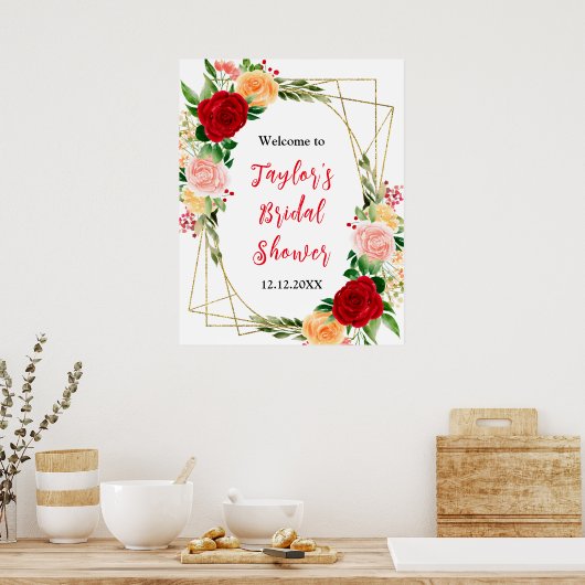 Romantic Roses Floral Bridal Shower Welcome Sign Poster (Keuken)