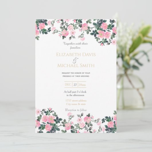 Romantic Roses Floral Waterverf schilderen Kaart (Staand voorkant)