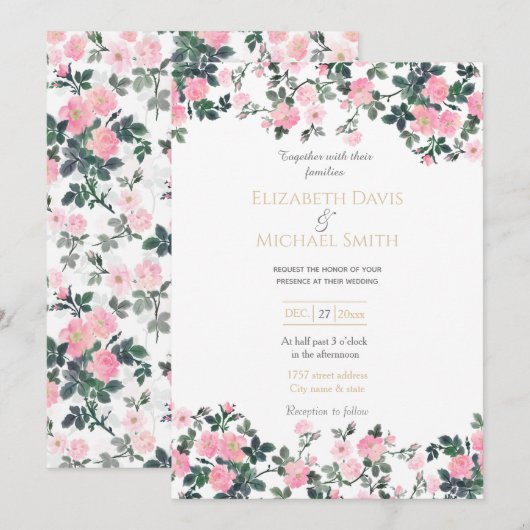 Romantic Roses Floral Waterverf schilderen Kaart (Voorkant / Achterkant)