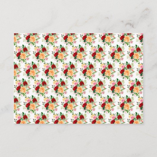 Romantic Roses Floral Wedding Accommodations Informatiekaartje (Achterkant)