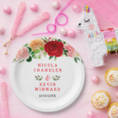 Romantic Roses Floral Wedding Papieren Bordje (Feest)