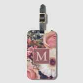 Romantic Roses Flower Bouquet Monogram Bagagelabel (Voorkant (verticaal))