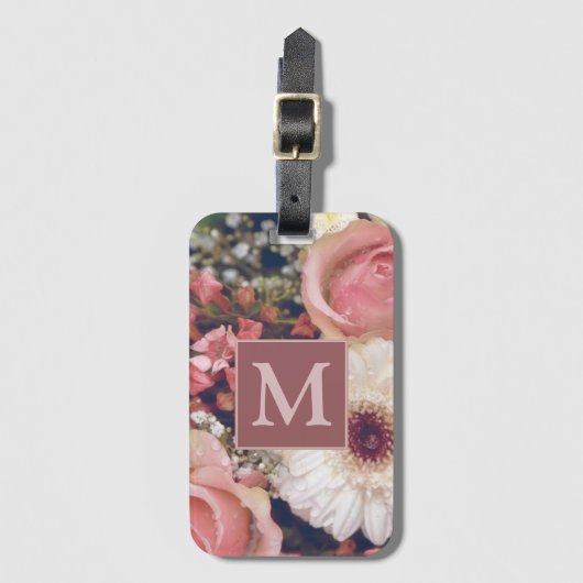 Romantic Roses Flower Bouquet Monogram Bagagelabel (Voorkant (verticaal))
