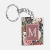 Romantic Roses Flower Bouquet Monogram Sleutelhanger (Voorkant Links)