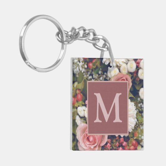 Romantic Roses Flower Bouquet Monogram Sleutelhanger (Voorkant Links)