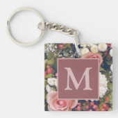 Romantic Roses Flower Bouquet Monogram Sleutelhanger (Voorkant)