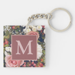 Romantic Roses Flower Bouquet Monogram Sleutelhanger