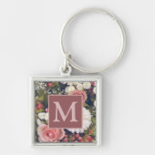 Romantic Roses Flower Bouquet Monogram Sleutelhanger (Voorkant)