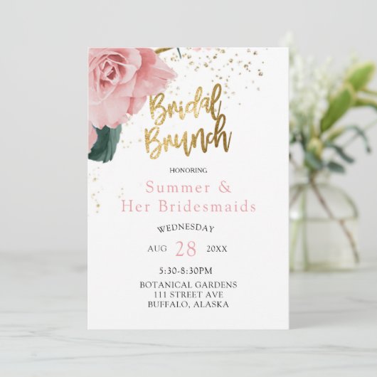 Romantic Roses Gold Bridesmaids Luncheon Kaart (Staand voorkant)