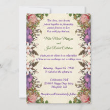 Romantic Roses & Paarse Petals Wedding Invite