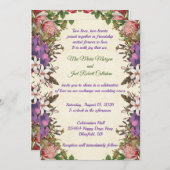 Romantic Roses & Paarse Petals Wedding Invite Kaart (Voorkant / Achterkant)