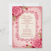 Romantic Roses Pink Heart Motifs Valentine Party  Kaart (Voorkant)