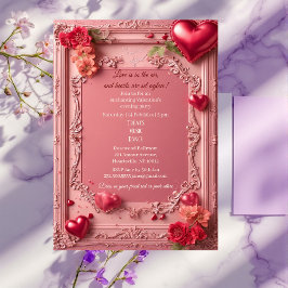 Romantic Roses Red Hearts Rustic Valentine Party Kaart