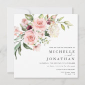 Romantic Roses Sage Green Wedding Invitation Kaart (Voorkant)