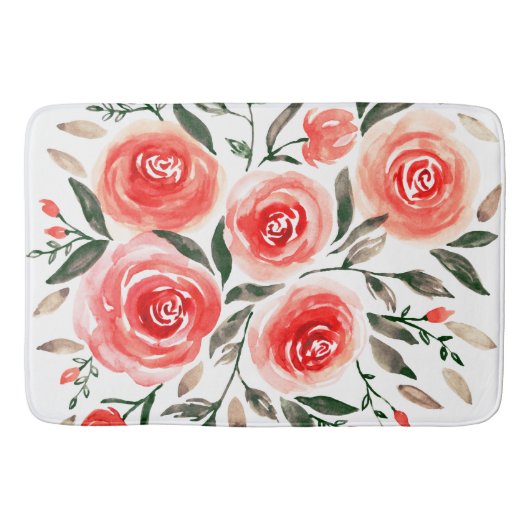 Romantic Roses Waterverf Floral Badmat (Voorkant)