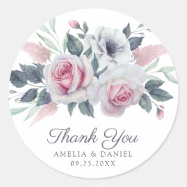 Romantic Roses Waterverf Floral Wedding Ronde Sticker