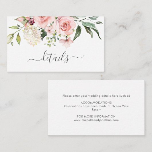 Romantic Roses Wedding Enclosure Card Informatiekaartje (Voorkant / Achterkant)