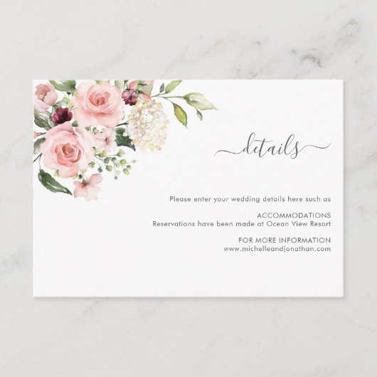 Romantic Roses Wedding Enclosure Card Informatiekaartje (Voorkant)