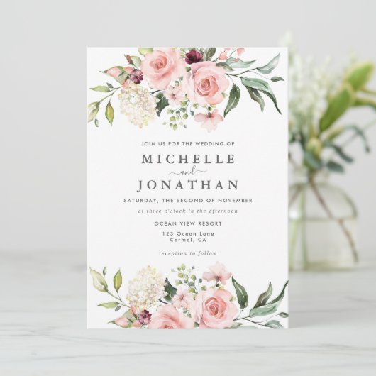 Romantic Roses Wedding Kaart (Staand voorkant)