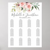 Romantic Roses Wedding Seding Chart Poster (Voorkant)