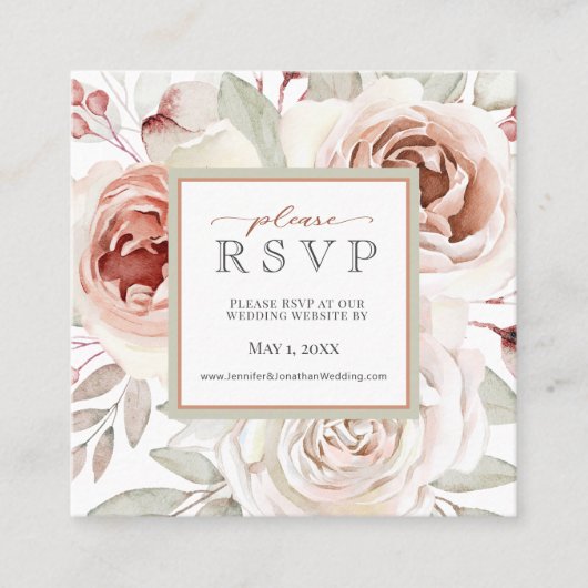 Romantic Roses Wedding Website RSVP Vierkante Visitekaartje (Voorkant)