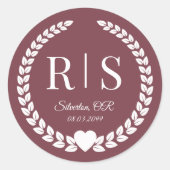 Romantic Rosewood Wedding Monogram Initials Ronde Sticker (Voorkant)