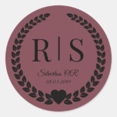Romantic Rosewood Wedding Monogram Initials Ronde Sticker (Voorkant)