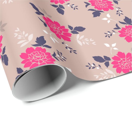 Romantic Roze beige Floral Pattern Cadeaupapier (Rol Hoek)