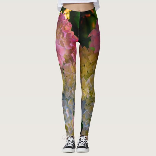Romantic Roze, blauw, paars Hydrangea Leggings (Voorkant)