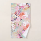 Romantic Roze Blauwgroen Waterverf Chic Floral Pat Bad Handdoek (Handdoek)
