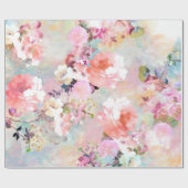 Romantic Roze Blauwgroen Waterverf Chic Floral Pat Cadeaupapier (Vlak)