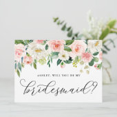 Romantic roze bloemen zullen je mijn Bridesmaid zi Kaart (Staand voorkant)