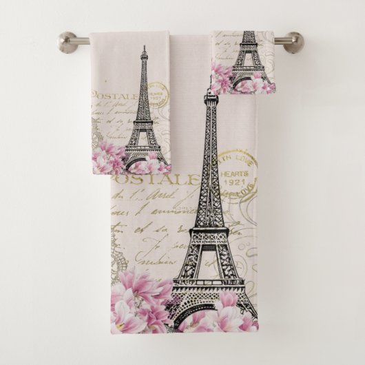Romantic Roze bloesems Paris Eiffeltoren Bad Handdoek (Insitu)