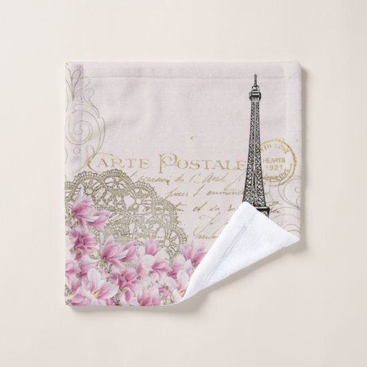 Romantic Roze bloesems Paris Eiffeltoren Bad Handdoek (Wasdoekje)