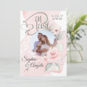 Romantic Roze Blush Roos eindelijk sparen de Datum Save The Date (Staand voorkant)