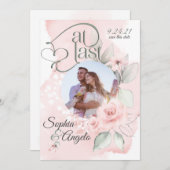 Romantic Roze Blush Roos eindelijk sparen de Datum Save The Date (Voorkant / Achterkant)