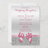 Romantic Roze Bow, Silver Glitter Reception Kaart (Voorkant)