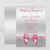 Romantic Roze Bow, Silver Glitter Reception Kaart (Voorkant / Achterkant)