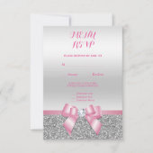 Romantic Roze Bow & Silver Glitter Weddenschap Men RSVP Kaartje (Voorkant)