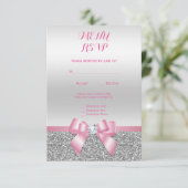 Romantic Roze Bow & Silver Glitter Weddenschap Men RSVP Kaartje (Staand voorkant)