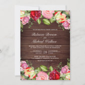 Romantic Roze en Red Roses QR Code Wood Weddenscha Kaart (Voorkant)