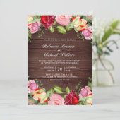 Romantic Roze en Red Roses QR Code Wood Weddenscha Kaart (Staand voorkant)