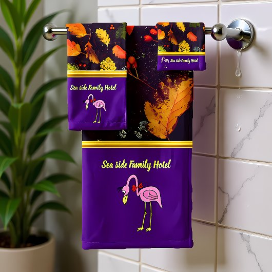 Romantic Roze flamingos met herfstbladeren Bad Handdoek