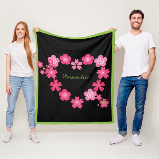 Romantic Roze Flowers Heart Shape personaliseren Fleece Deken (In situ)